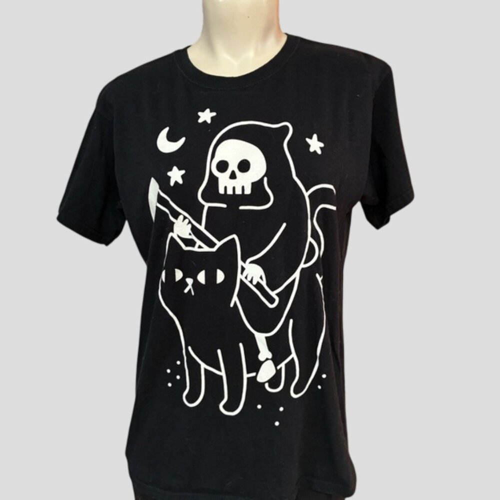 Black Matter Grim Reaper On Cat Black Graphic T-Shirt Unisex